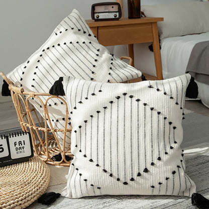 A Single-sided cotton thread cut flower four-corner fringed pillow cover does not contain pillow core, household sofa waist office waist pillow cushion cover