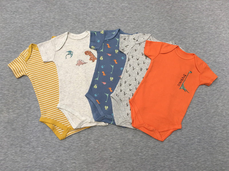 Foreign trade baby onesies, male and female baby short-sleeved bag fart clothes, newborns, Ha clothes, thin crawling clothes, summer 5 pieces