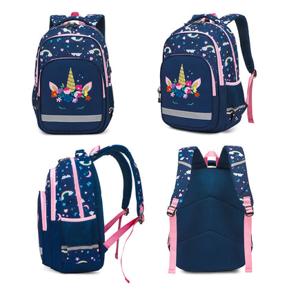 A amazon new style primary school student print kids backpack schoolbag load reduction three-piece school bag wholesale