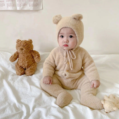 A baby clothes autumn and winter onesies boys and girls babies cute super cute mink hair foot-wrapped Romper clothes go out climbing clothes