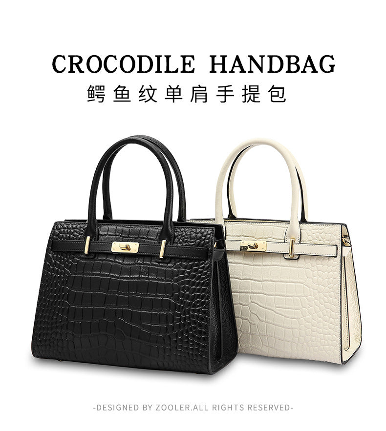 a35-New crocodile pattern cowhide crossbody bag women's handbag large