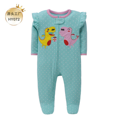 A Foreign trade baby foot-wrapped onesie long-sleeved cotton thin baby four-season air-conditioned clothing pajamas and socks climbing clothing