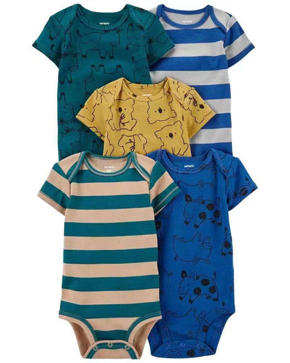 Children's summer new infant short-sleeved triangle clothes crawling clothes, five baby onesies, price for 5 piece 0.28kg