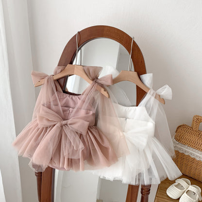 Vestido de princesa de malla para bebé recién nacido, bolsa sin mangas para niña de primavera/verano, vestido de fotografía de cien días para bebé Pi Ha Yi 