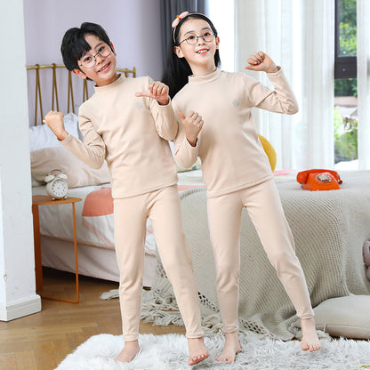 A Children's medium-neck thermal underwear Small medium-sized and older children's long johns Double-sided polished children's home primer set