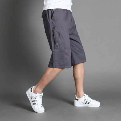 A cotton men's casual pants summer thin large size loose mid-life cargo sweatpants cropped pants men's cropped pants