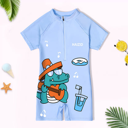 A new children's swimsuit cute cartoon print mermaid short sleeved jumpsuit factory wholesale 0.15KG