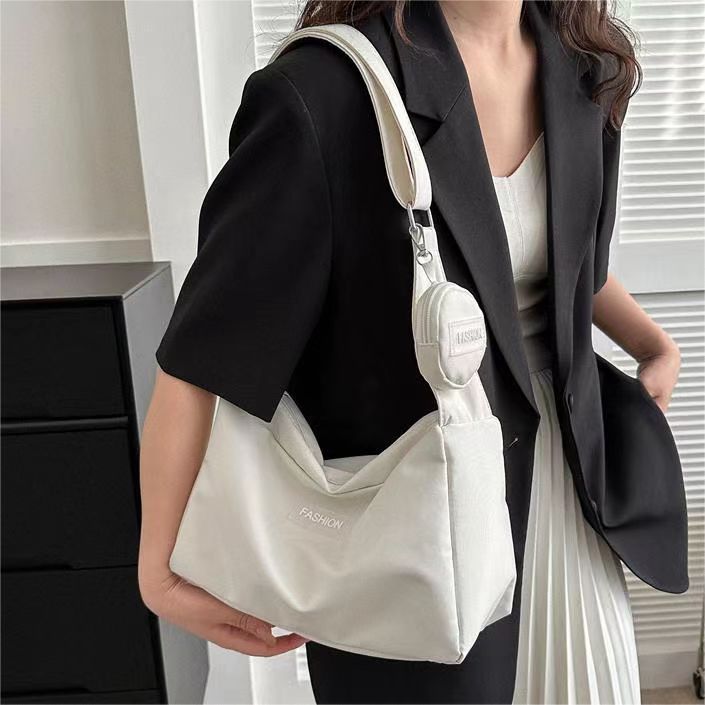 A 2024 New Crossbody Bag Student Classroom Bag Women's Instagram Wind Series Large Capacity Solid Color Mother and Child Bag Single Shoulder Bag