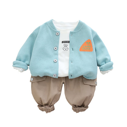 A boys set long sleeved spring and autumn clothing new children's cool and handsome three piece set children's spring clothing trend casual children's clothing 0.25KG