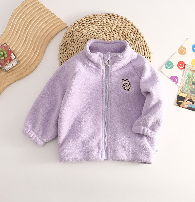 A Children's double-sided fleece jacket boys' spring 2024 new girls' spring and autumn fleece baby foreign style top