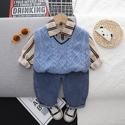 A New Shirt Vest Spring and Autumn Men's and Women's Suits, Cartoon Children's Spring and Autumn Suits, New Three-Piece Sets, Autumn 0.3KG