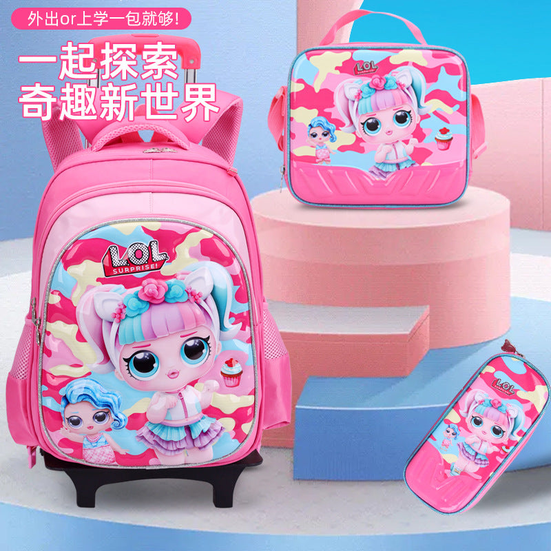 A Factory spot new foreign single three-piece backpack boys, girls, primary school students, children's trolley schoolbags, large capacity