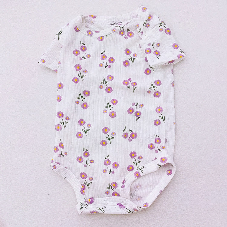 A summer ultra-thin buttocks for babies, breathable floral triangle climbing baby jacquard hollowed out jumpsuit, foreign trade children's clothing