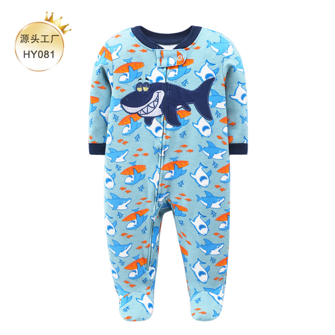 A 0-1 Baby onesie long-sleeved cotton thin newborn baby four-season air-conditioned clothing pajamas Romper socks climbing clothing