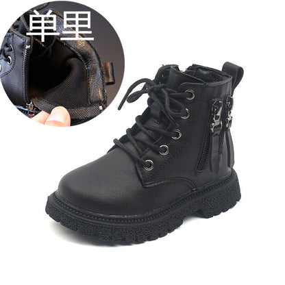 A autumn and winter new children's velvet Martin boots British style boys warm small leather shoes girls large cotton fashion short boots