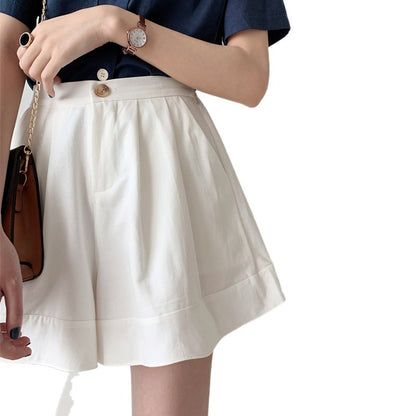 A versatile a word cotton and linen tooling shorts high waist 2024 summer white casual pants slim wide leg pants skirt women