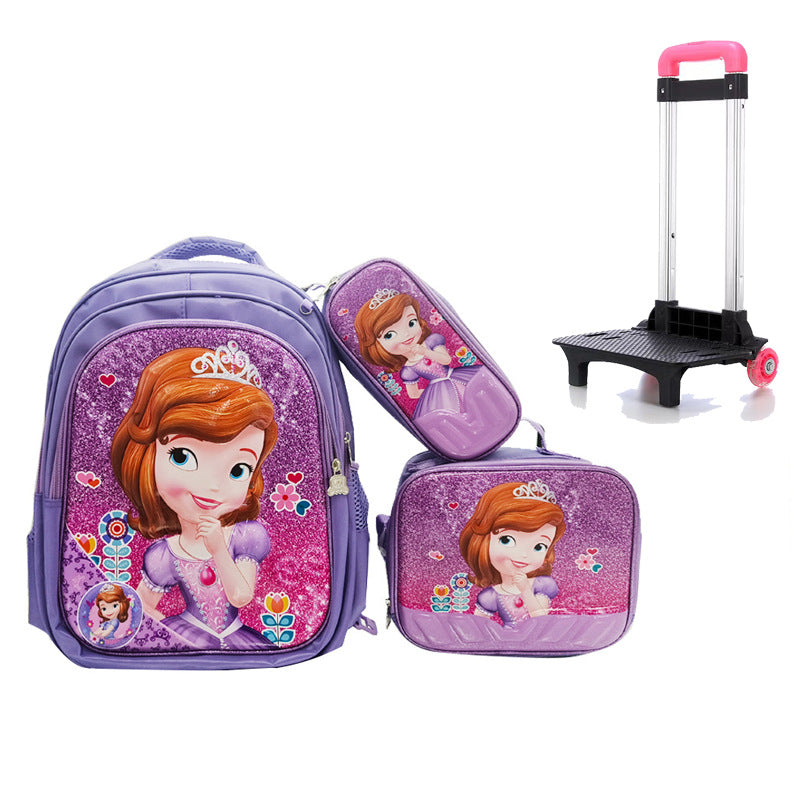 A Factory spot new foreign single three-piece backpack boys, girls, primary school students, children's trolley schoolbags, large capacity