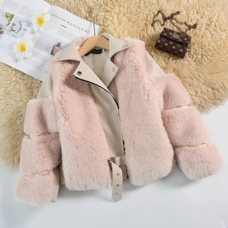 A autumn and winter boys and girls imitation fox fur jacket new children's warm wool sweater trendy locomotive clothing thickened