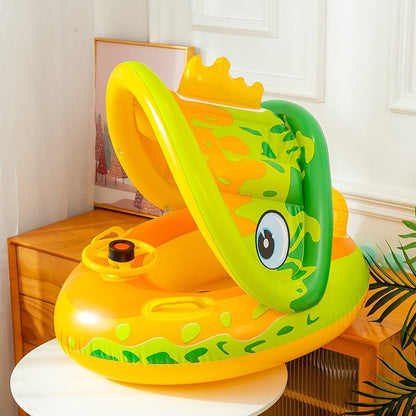 Children's Swimming Ring: Infant swimming boat, summer inflatable sitting circle, with horn, sunscreen, sunshade, and water toys