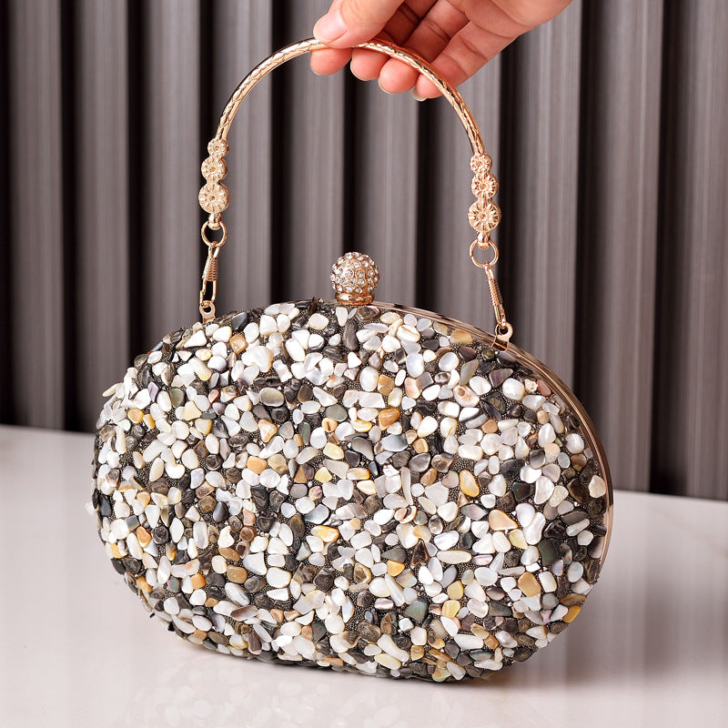 Bolso de cena con incrustaciones de diamantes transfronterizos Bolso de noche con diamantes redondos Bolso cheongsam con asa Bolso de banquete de comercio exterior Bolsos de venta directa de fábrica 