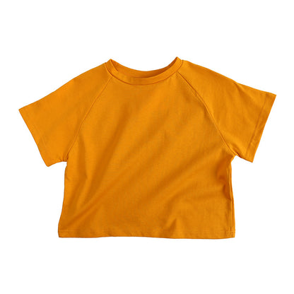 Ropa para niños Camiseta de verano Camiseta de manga corta para niños Camiseta de color caramelo Versión coreana Camiseta holgada de forma ancha para niños y niñas 