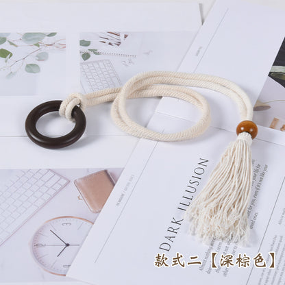 A Cross-border Nordic simple curtain strap wooden ring creative storage buckle strap tassel lace decorative accessories accessories