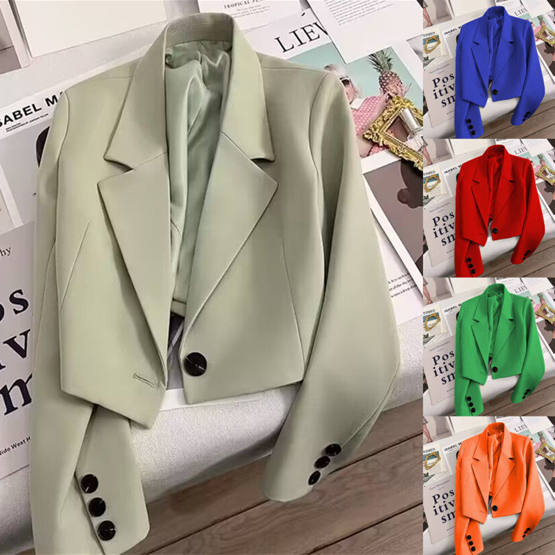 Chaqueta de traje corta para mujer, de estatura pequeña, temporada verde jade de primavera y otoño de 2024, nuevo traje pequeño versátil para estudiantes para mujeres de moda 