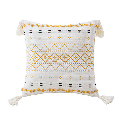 A Bohemian Striped Pillow Cover Embroidered Jacquard Fringe Pillow Cushion Cover Pastoral ins Wind Fringe Pillow