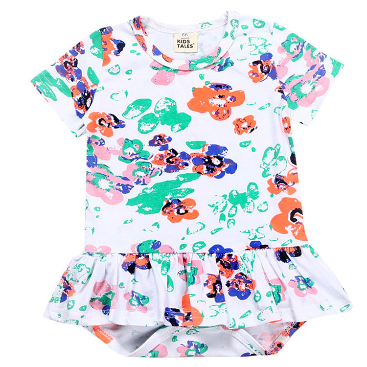 A New baby crawling clothes ins European and American baby onesies, summer girls printed short-sleeved triangle skirts