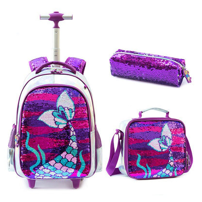 A Cross border New Bead Cute Cartoon Primary School Girl 16 inch Load Reduction Rod School Bag Children's Illusion Three piece Set