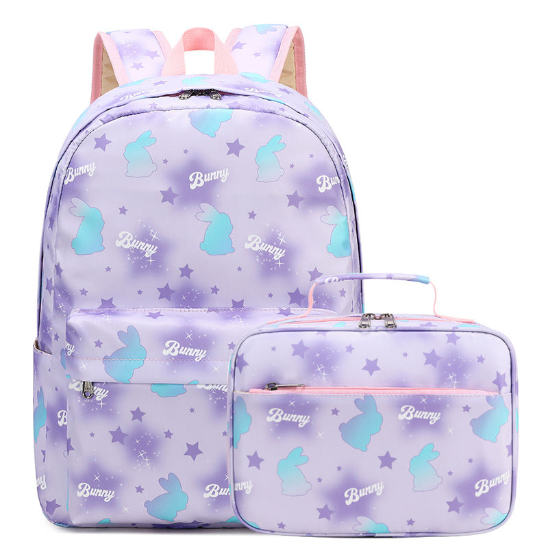 A children's printed backpack, cartoon backpack for elementary and middle school students, rice bag, two-piece set, waterproof girl's backpack