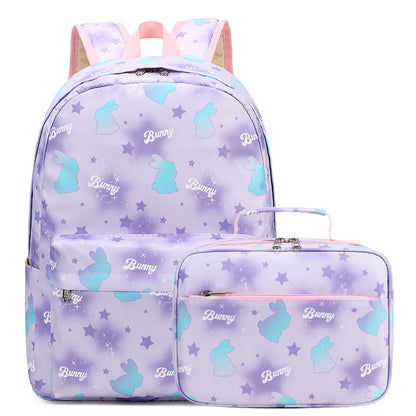 A children's printed backpack, cartoon backpack for elementary and middle school students, rice bag, two-piece set, waterproof girl's backpack