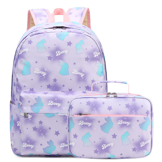 Mochila estampada para niños, mochila de dibujos animados para estudiantes de primaria y secundaria, bolsa de arroz, conjunto de dos piezas, mochila impermeable para niña 