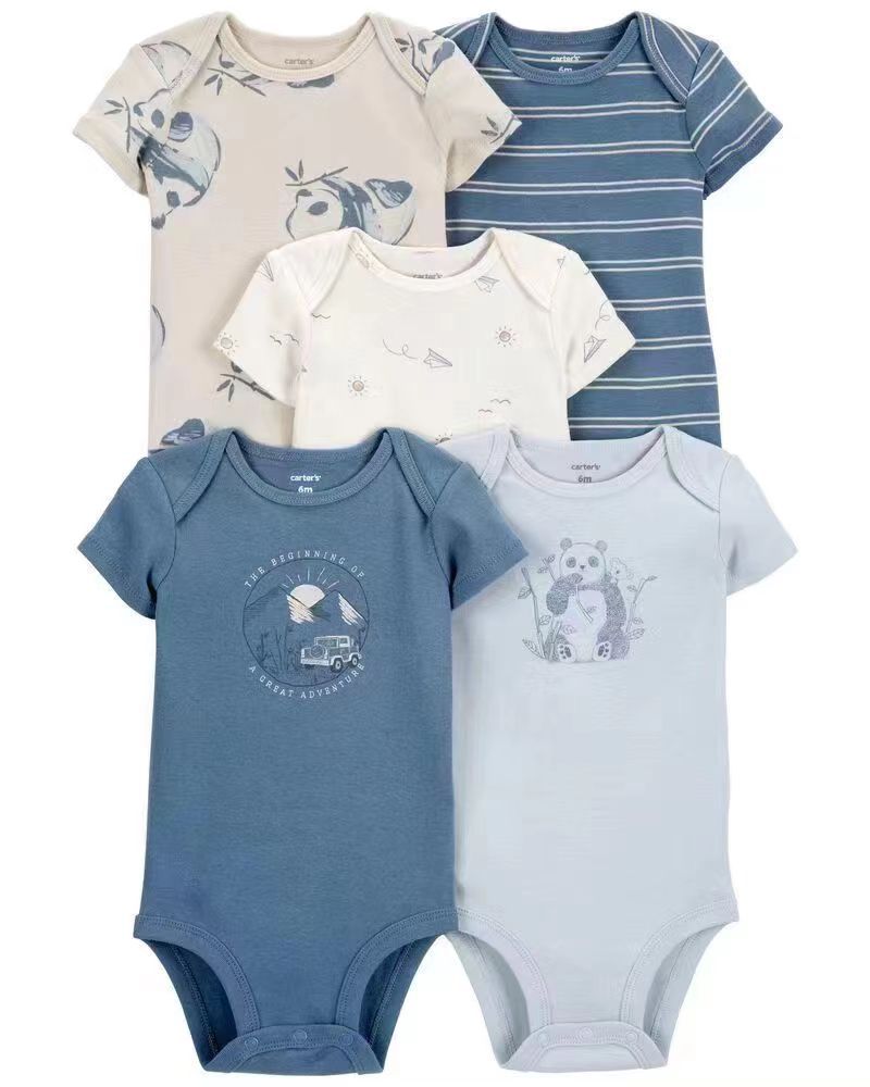 Children's summer new infant short-sleeved triangle clothes crawling clothes, five baby onesies, price for 5 piece 0.28kg