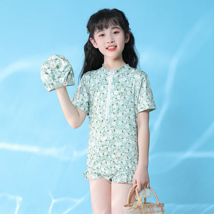 Traje de baño de una pieza para niña, traje de playa de verano para bebé, lindo traje de baño de bikini floral para niños, 0,1 kg 