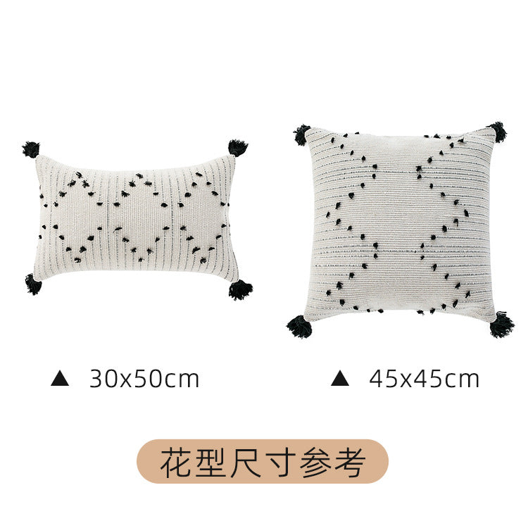 Funda de almohada con flecos de cuatro esquinas y flores cortadas con hilo de algodón de un solo lado que no contiene núcleo de almohada, funda de cojín de almohada de cintura para oficina y sofá para el hogar 