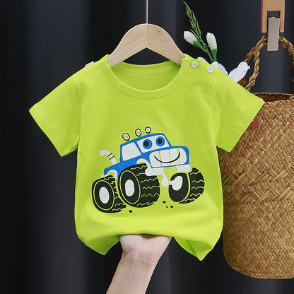 Nueva camiseta de manga corta para niños de puro algodón para niñas, ropa de verano para bebés, ropa de verano para niños, una pieza para reemplazo de cabello. 