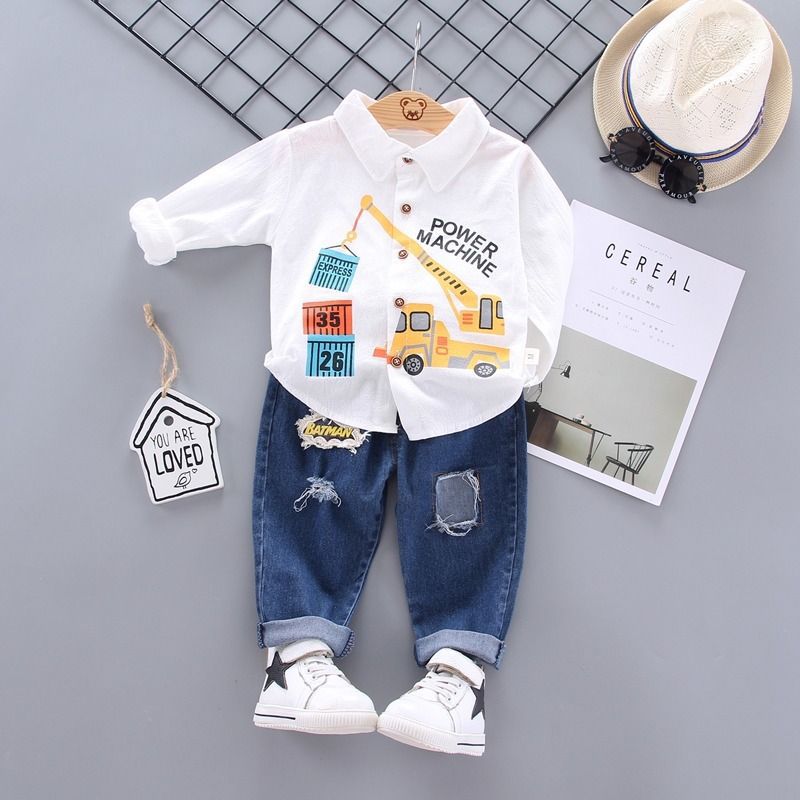 Boys' Autumn Set Long sleeved Cartoon Shirt 0 Infant and Young Children's Shirt 1-2-3-5 Year Old Trend 0.3kg