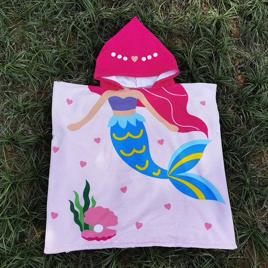 A  Mermaid enlarges the new wearable children's bath towel, cape, beach towel, poncho, bath suit, swimsuit, bathrobe, bath skirt 0.38kg