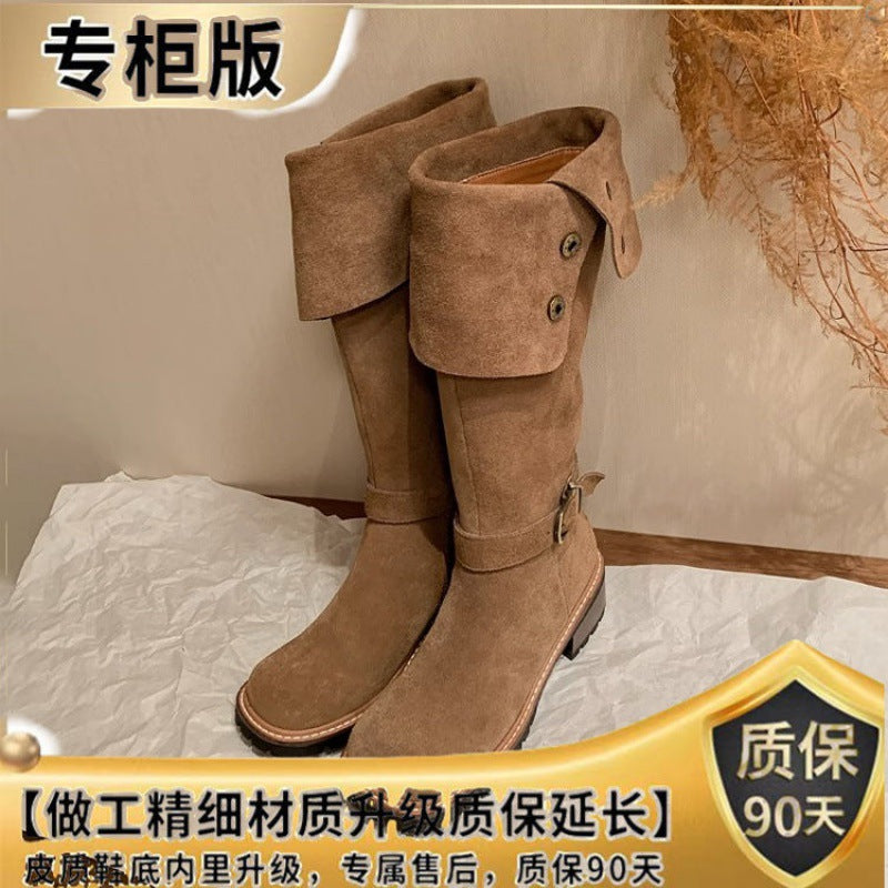 A boots summer women's medium heel versatile stacking boots matte high boots thin but knee boots stand alone