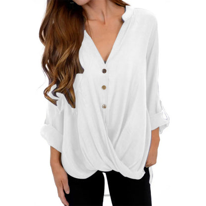 Summer cotton pullover v-neck loose-fitting women's shirt