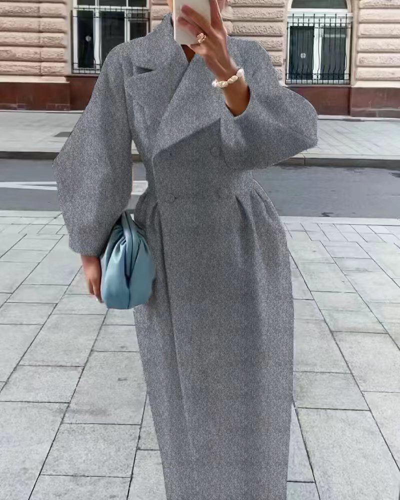 A independent station cross-border Europe, America, autumn and winter new retro palace style lantern sleeves large lapel woolen coat long coat