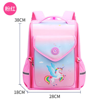 A new gradient integrated elementary school backpack for boys in grades one, two, three, four, five, and six, spine protection children's backpack for girls