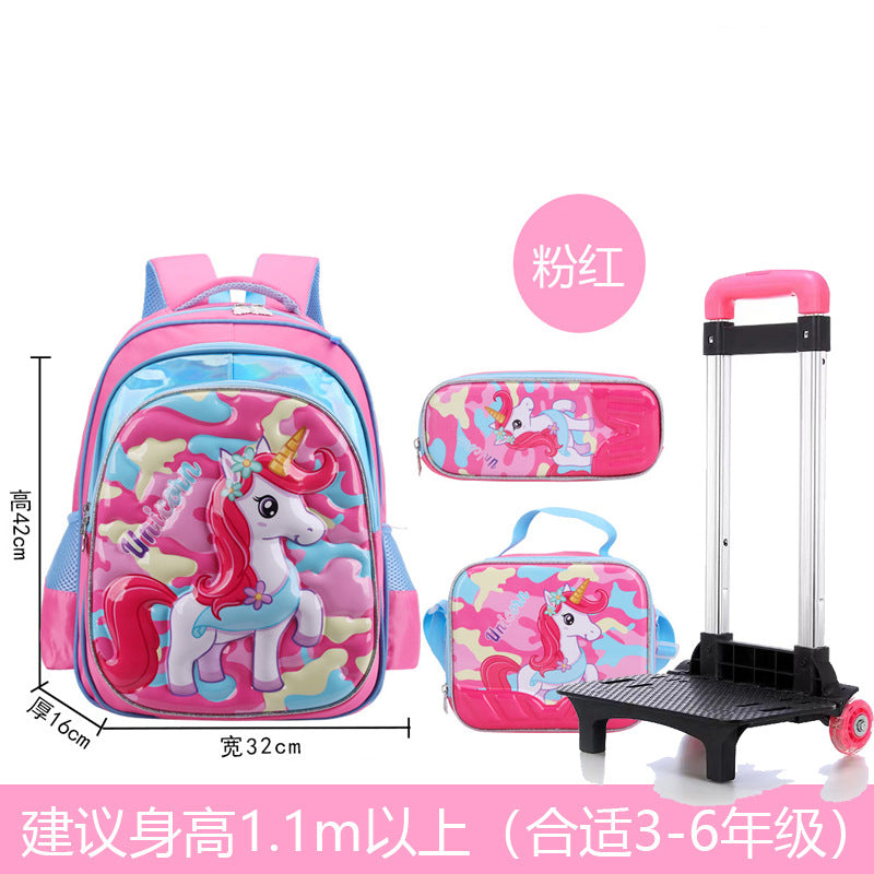 A Factory spot new foreign single three-piece backpack boys, girls, primary school students, children's trolley schoolbags, large capacity