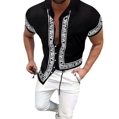 A 2023 Cross border Factory Direct Sales Summer New Ethnic Style Men's Short sleeved Shirts Ethnic Printed Cardigan Top