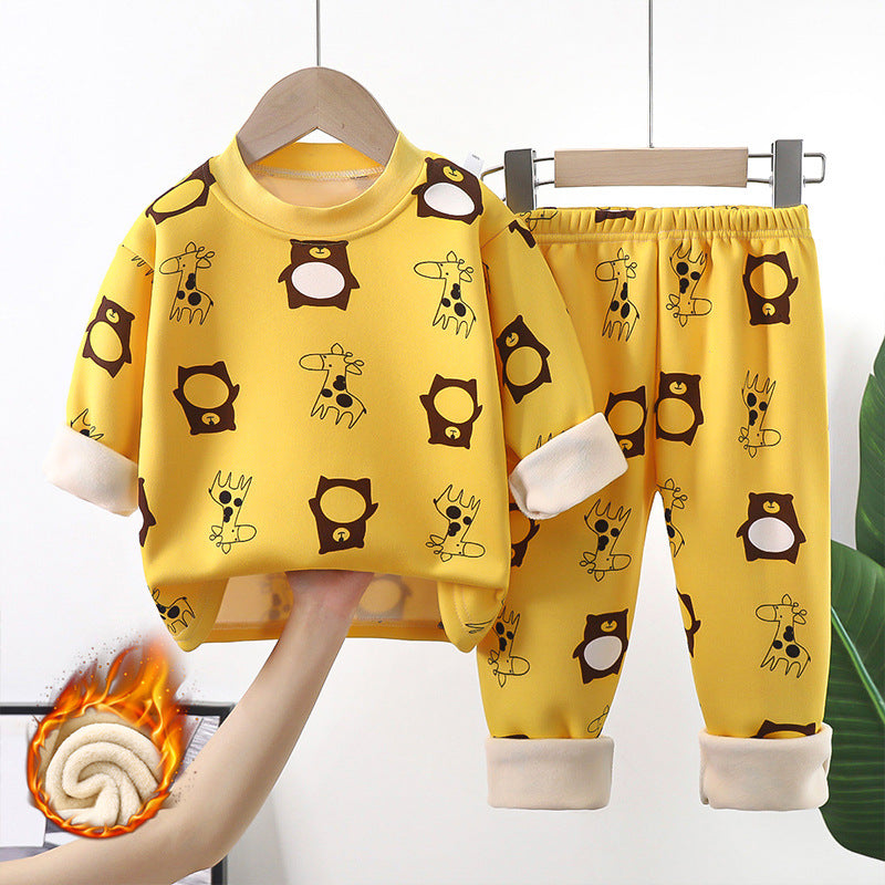 A Children's thermal underwear set Boys, middle children and girls fleece thickened long johns baby pajamas infant children's clothing