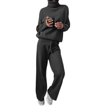 A Cross-border casual fashion suit women's autumn and winter cross-border Amazon European and American turtleneck solid color sweater knitted pants women