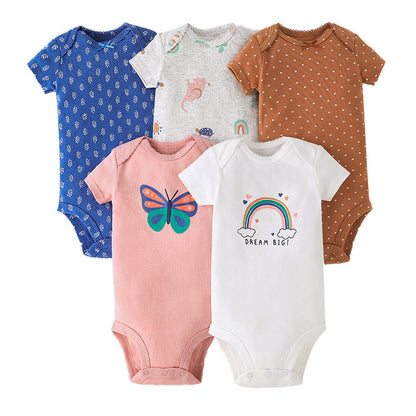 Children's summer new infant short-sleeved triangle clothes crawling clothes, five baby onesies, price for 5 piece 0.28kg