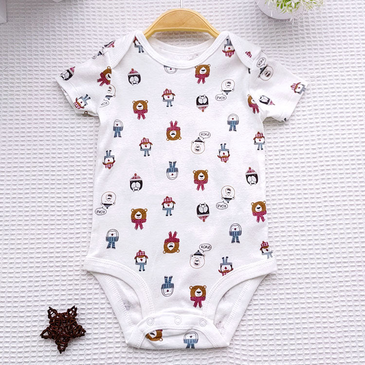 Wholesale of short sleeved jumpsuit for male and female infants and young children, newborn pure cotton wrapped buttocks, baby cartoon summer children's clothing