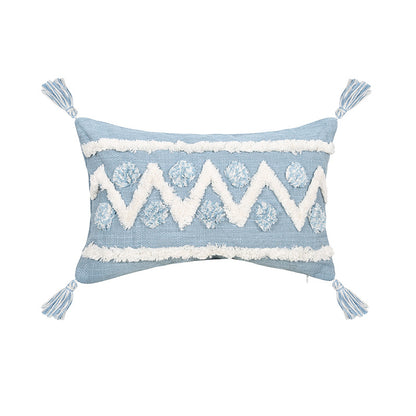 A Bohemian geometric tufted cushion pillow cover blue ins long sofa cushion soft bed and breakfast decorative pillow